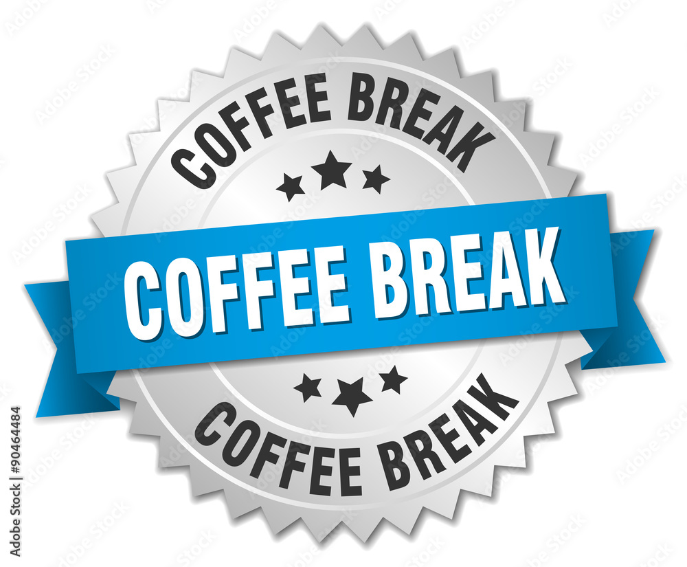 coffee break 3d silver badge with blue ribbon coffee break 3d silver badge with blue ribbon
