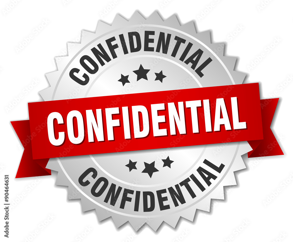 confidential 3d silver badge with red ribbon confidential 3d silver badge with red ribbon