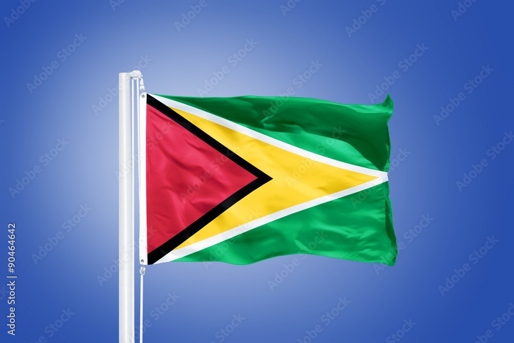 Obraz premium Flag of Guyana flying against a blue sky
