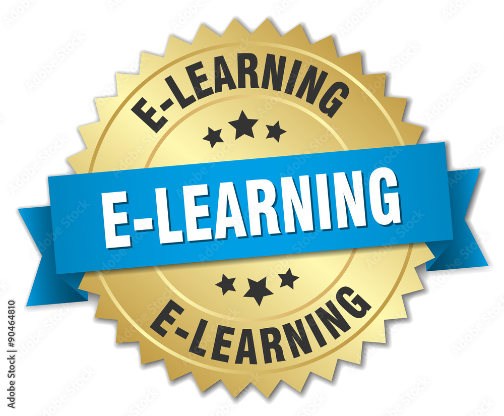 e-learning 3d gold badge with blue ribbon e-learning 3d gold badge with blue ribbon