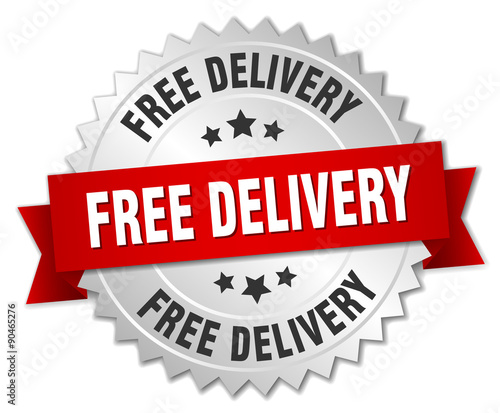 free delivery 3d silver badge with red ribbon