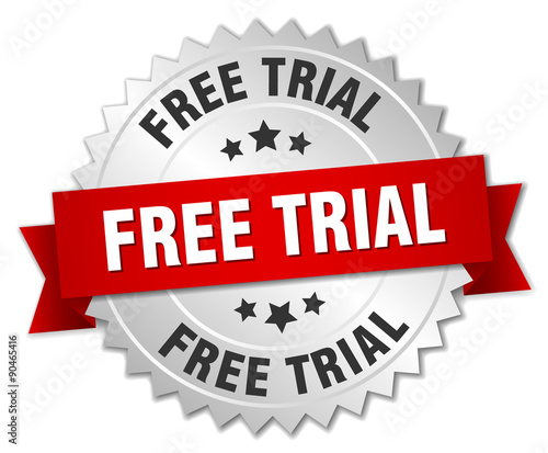 free trial 3d silver badge with red ribbon
