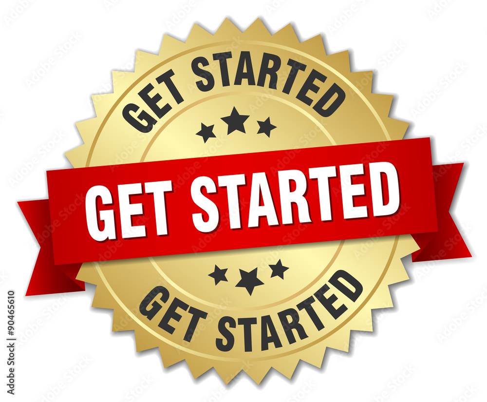 get started 3d gold badge with red ribbon get started 3d gold badge with red ribbon