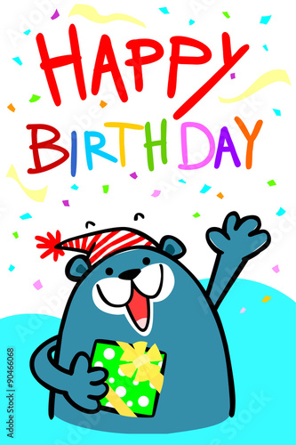 happy birthday bear card vector illustration