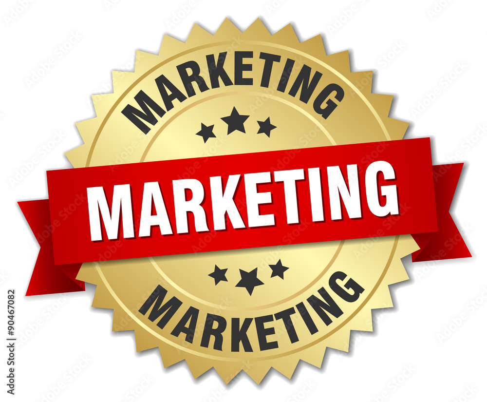 marketing 3d gold badge with red ribbon marketing 3d gold badge with red ribbon