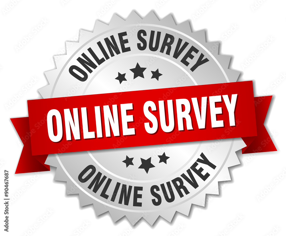 online survey 3d silver badge with red ribbon online survey 3d silver badge with red ribbon