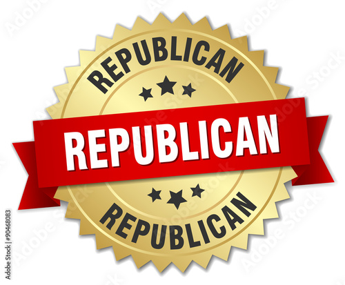republican 3d gold badge with red ribbon