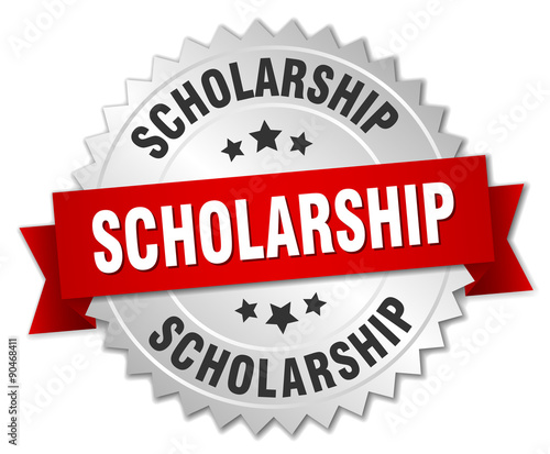 scholarship 3d silver badge with red ribbon