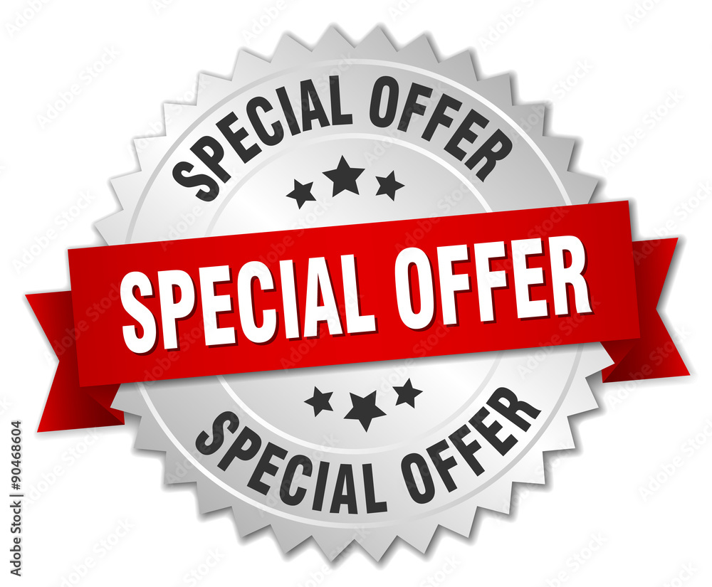 special offer 3d silver badge with red ribbon special offer 3d silver badge with red ribbon
