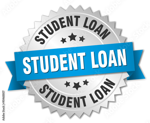 student loan 3d silver badge with blue ribbon