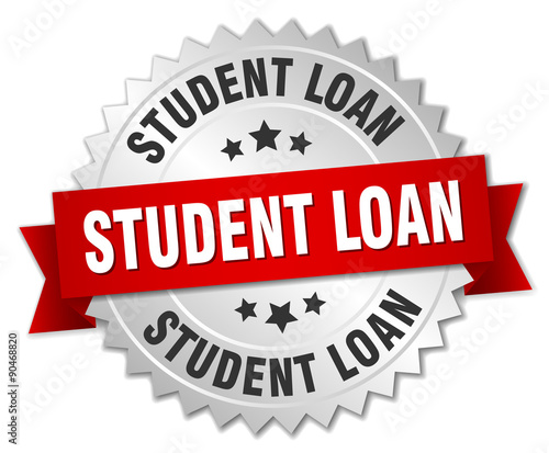 student loan 3d silver badge with red ribbon