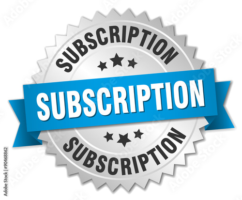 subscription 3d silver badge with blue ribbon