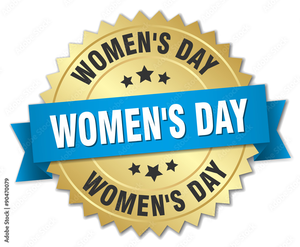 women's day 3d gold badge with blue ribbon women's day 3d gold badge with blue ribbon