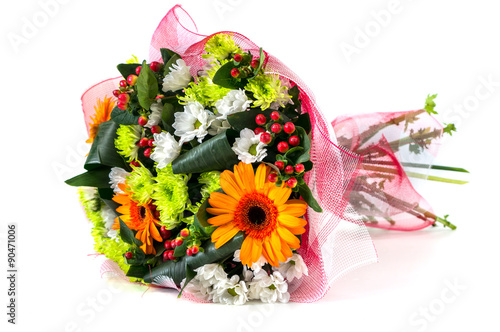 Photos Bouquet of chrysanthemums and gerbera flowers in red and white p