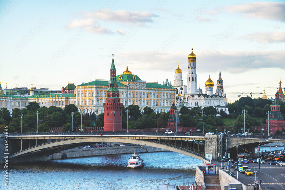 Moscow river with Kremlin in Russia