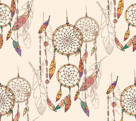 Wandcirkels Dromenvanger patronen Bohemian dromenvanger met kralen patroon  © bluelela