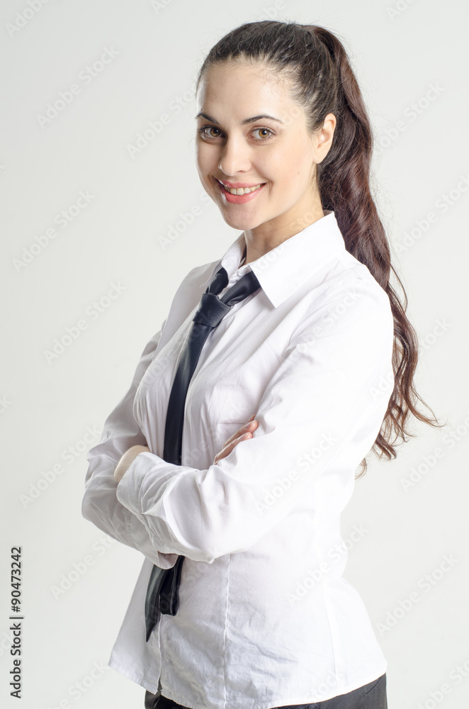 Young strict brunette in a white shirt with a tie
Young strict brunette in a white shirt with a tie
