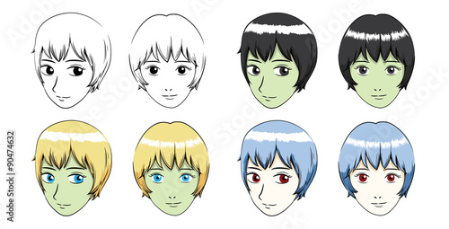 Manga Short Hair Girl Stroke Vector Illustration