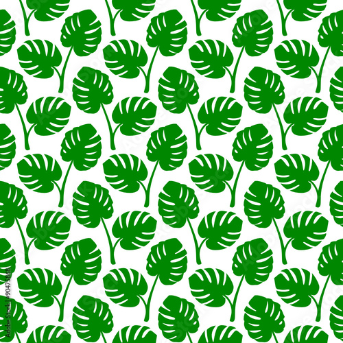 Retro Seamless Pattern Monstera Green