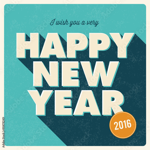 Happy new year 2016 card, retro vintage title, editable vector design