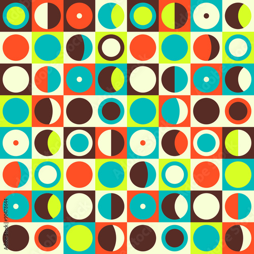 Geometric abstract seamless pattern. Retro 60s style and colors.