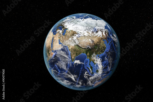 Obraz na płótnie Szczegółowy widok Ziemi z kosmosu, przedstawiający Azję i Daleki Wschód. Elementy tego obrazu dostarczone przez NASA
