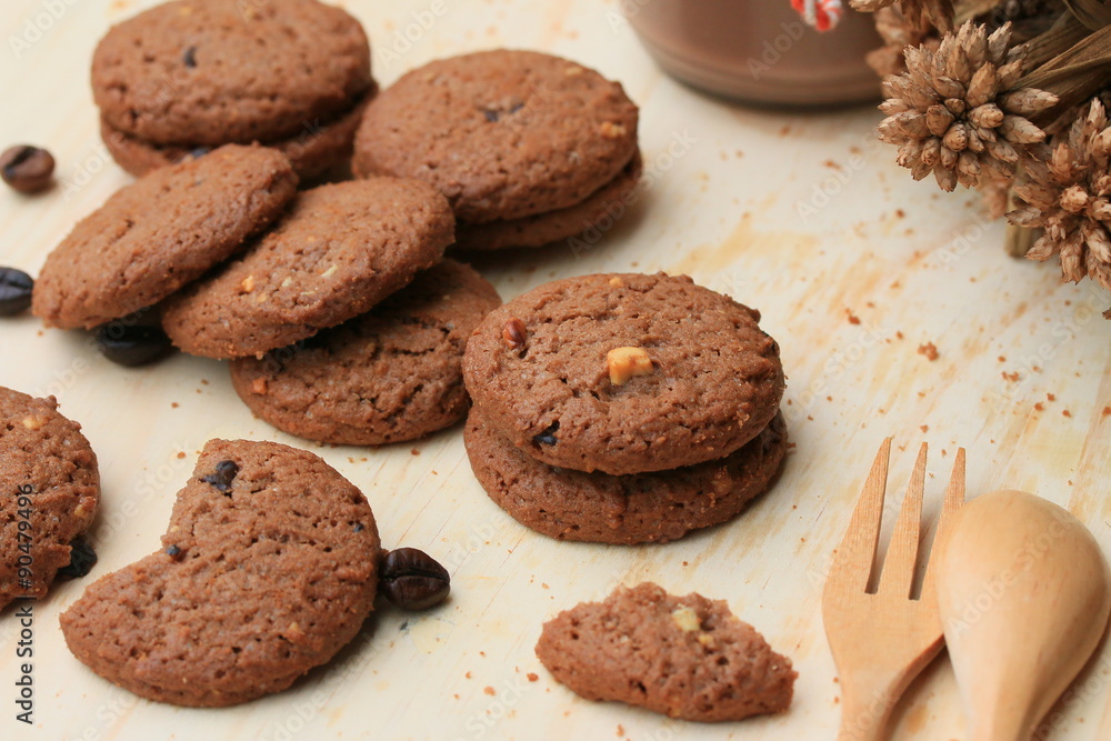 Chocolate chip cookies and cocoa drinks Chocolate chip cookies and cocoa drinks