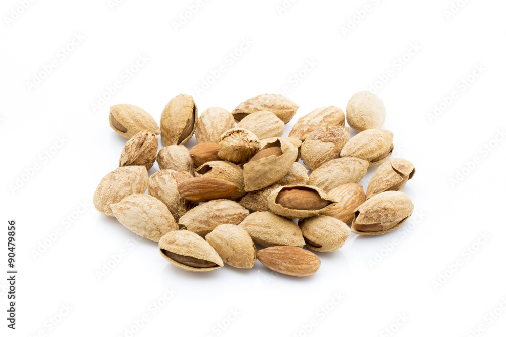 Almonds on the white isolatd background. Almonds on the white isolatd background.