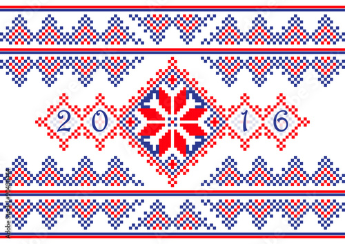 2016 Calendar cover with ethnic round ornament pattern in white red blue colors