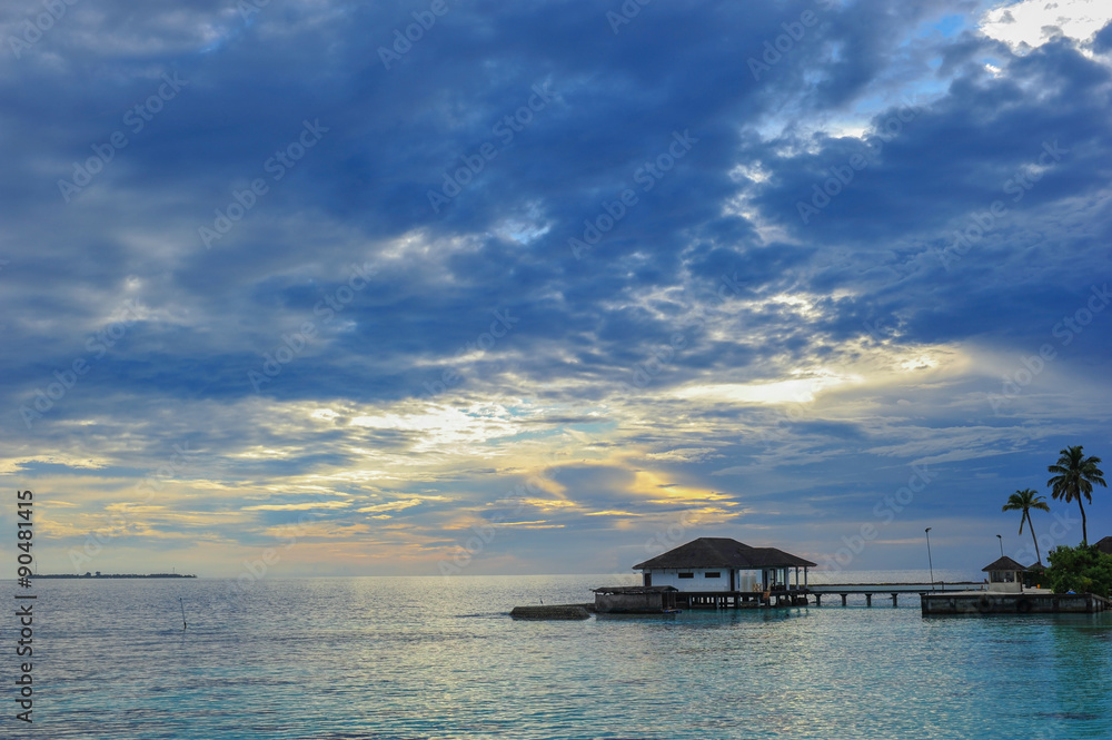 Beautiful sunset beach landscape in Maldives. Beautiful sunset beach landscape in Maldives.