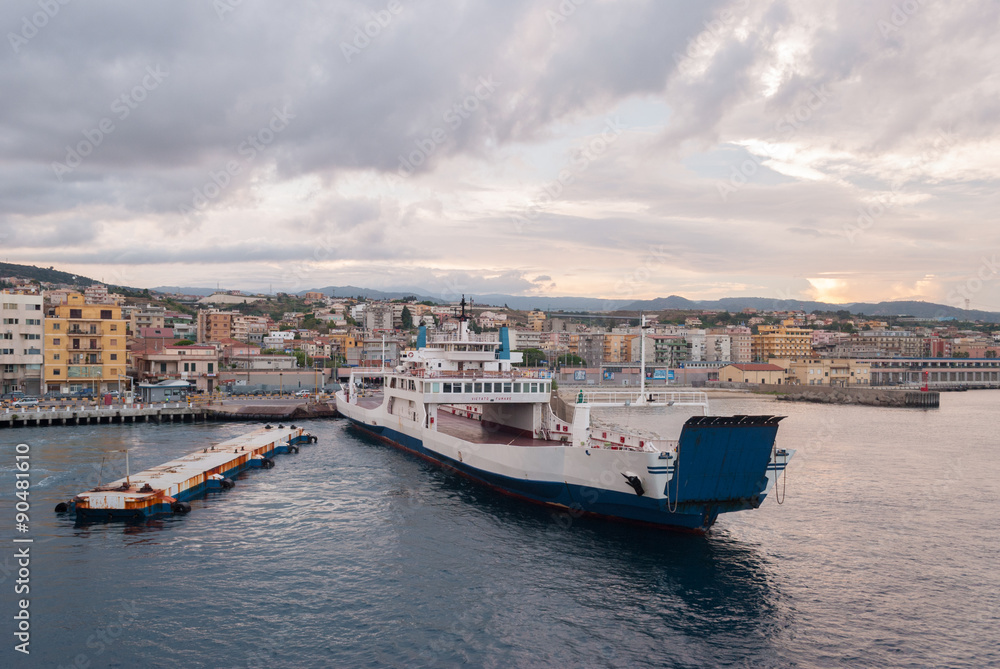Empty ferry boat at the harbor of Villa San Giovanni, in the strait of Messina