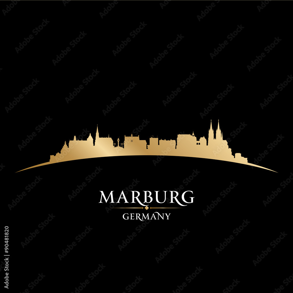 Marburg Germany city skyline silhouette black background