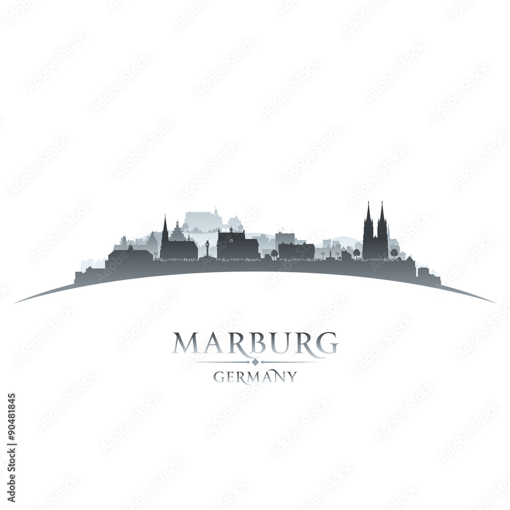 Marburg Germany city skyline silhouette white background