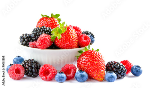 Big Pile of Fresh Berries in Bowl on the White Background