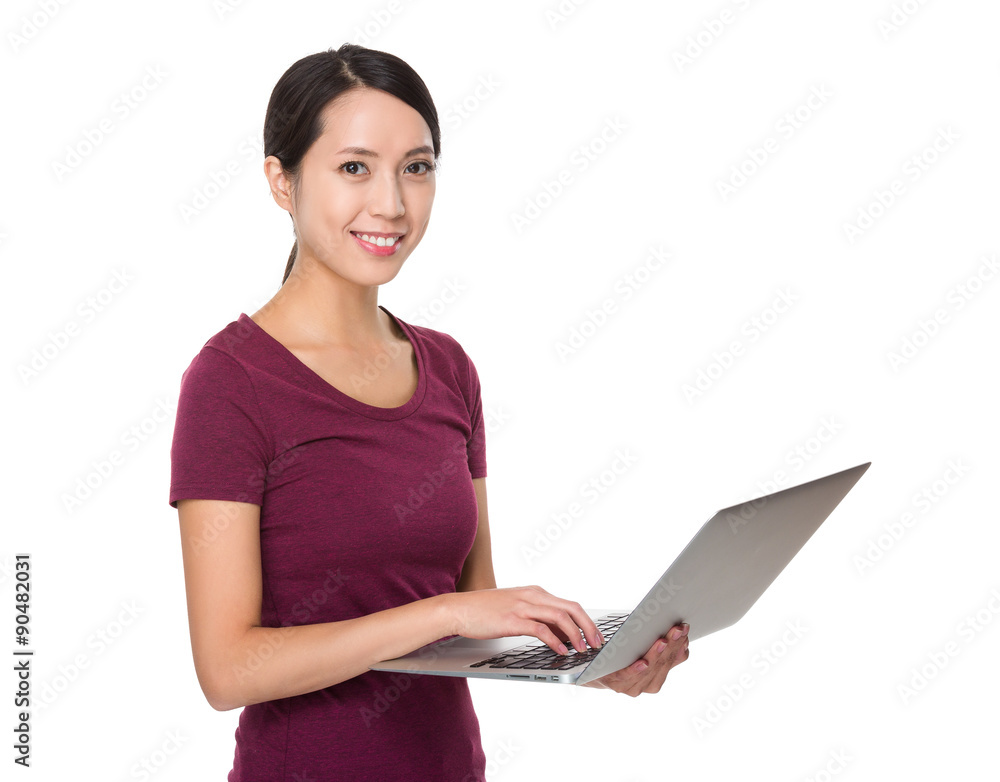 Young woman use of the notebook computer Young woman use of the notebook computer