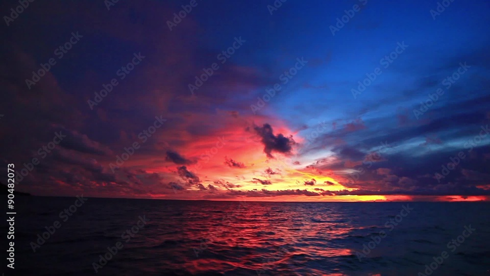 Sunset view on deck of yacht, through a ship's railing
Sunset view on deck of yacht, through a ship's railing