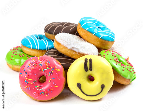 Vászonkép assorted glazed doughnuts in different colors