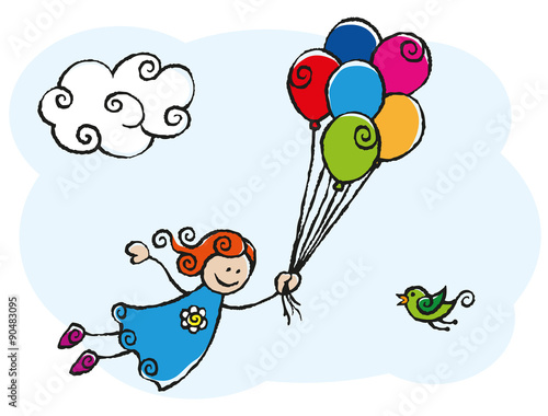 Girl flying with balloons