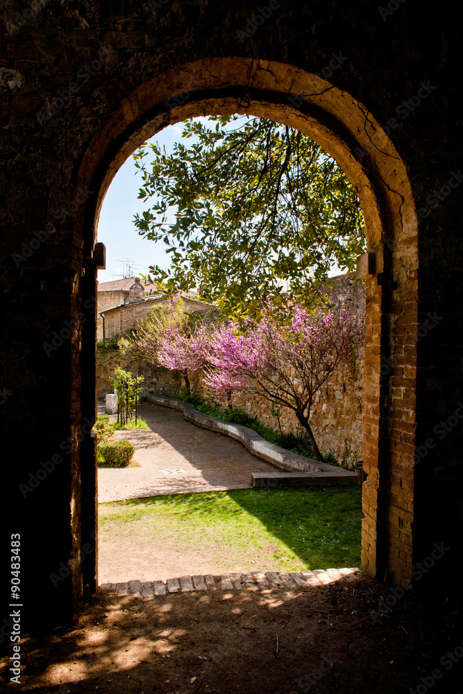 Obraz premium old stone arch and garden
