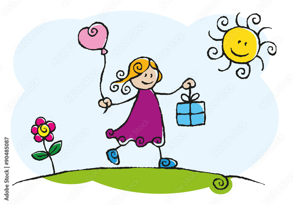 girl-goes-to-a-birthday-party-stock-vektorgrafik-adobe-stock