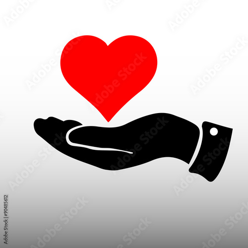 vector icon of charity in the form of one hand with the heart