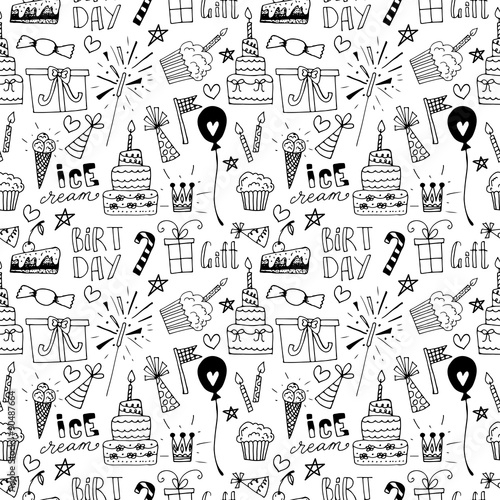 Doodle Birthday party background seamless pattern