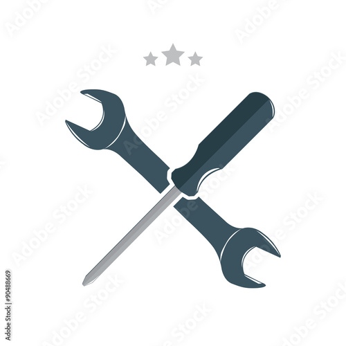Crossed wrench and screwdriver in vintage old style, vector illustration