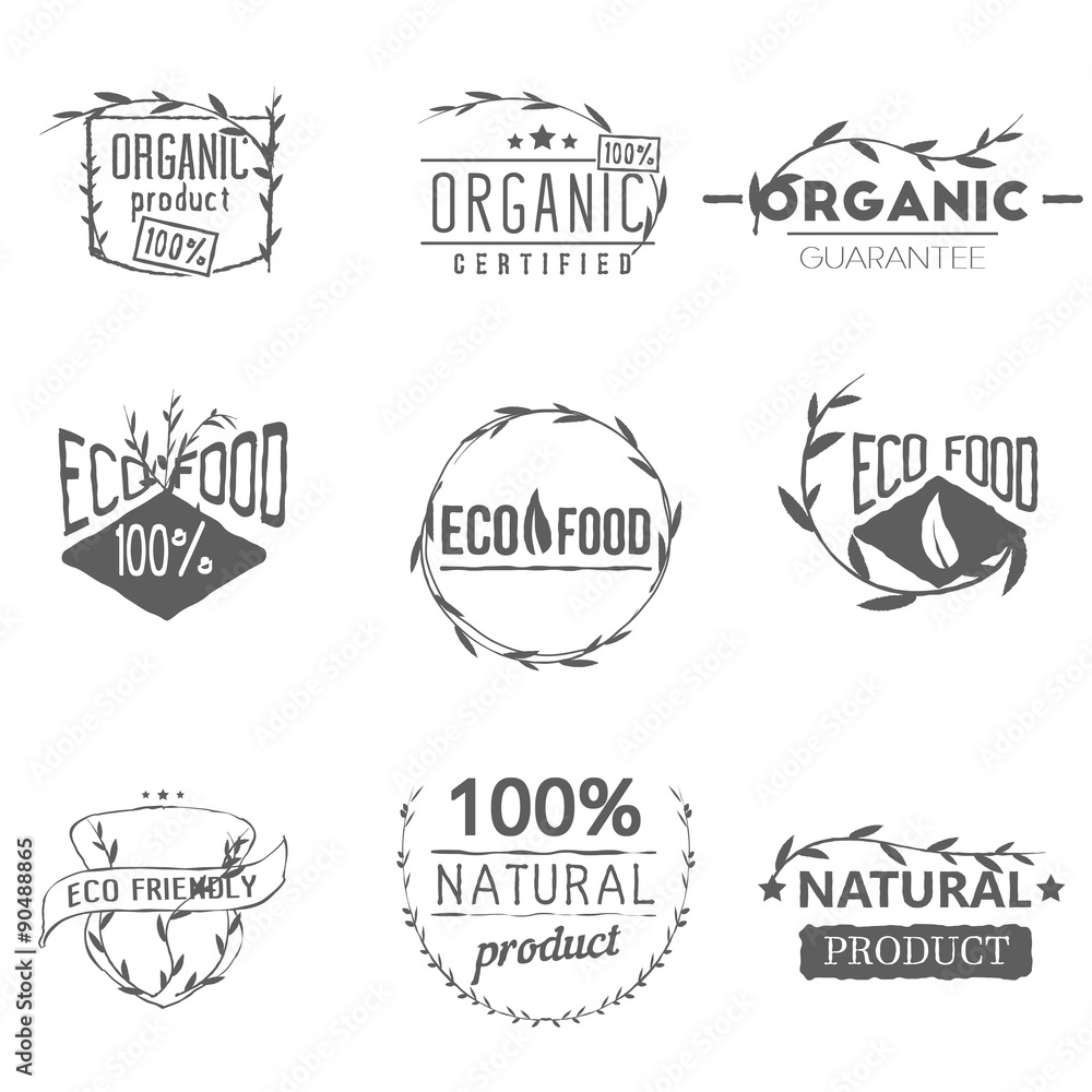 Fototapeta premium Set of vintage organic labels, badges and design elements for your emblems.