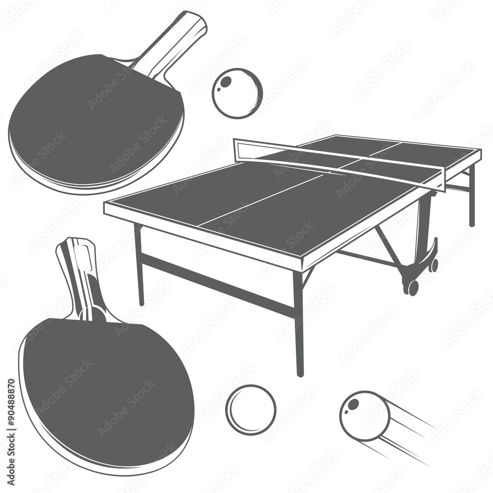 Artista Cerdo Correa Set of ping pong monochrome design elements in vintage style: ping pong  table, ping pong racket, ping-pong small ball. vector de Stock | Adobe Stock
