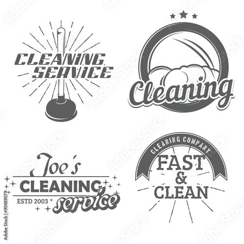Set of cleaning emblems, badges and icons. Force cup label. Vector illustration