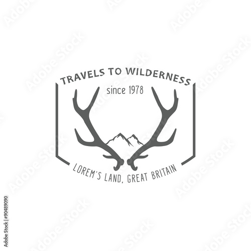 Outdoor vintage label: travel to wilderness monochrome logo template in old retro style. Vector illustration