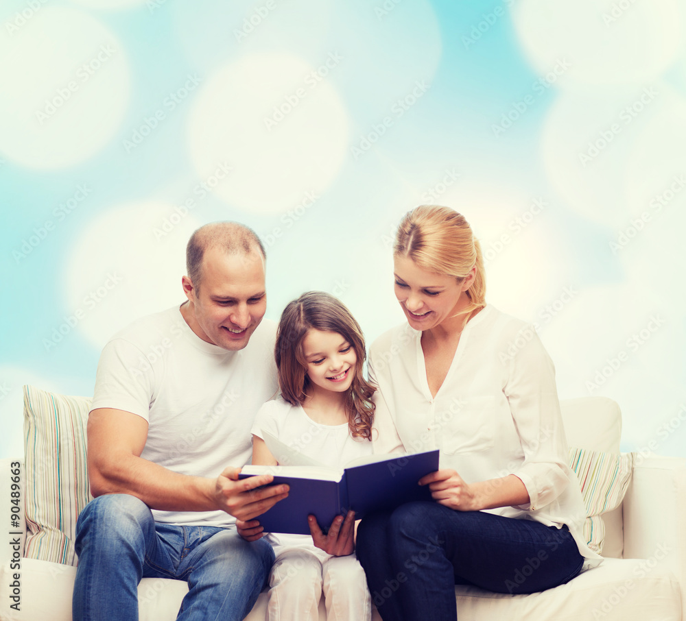 happy family with book at home happy family with book at home