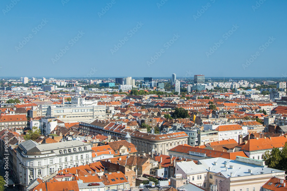      Aerial view of Zagreb center and modern business towers, urban skyline 