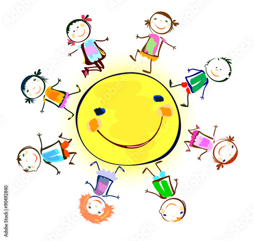 happy kids playing around t...